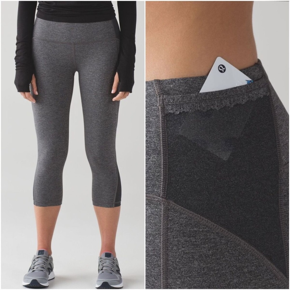 Lululemon Free Runner Crop Heathered Black Sz 6